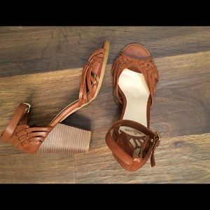 Brown ankle strap heels